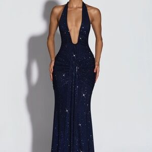 Stunning shimmer Midnight Blue Halter Maxi Dress